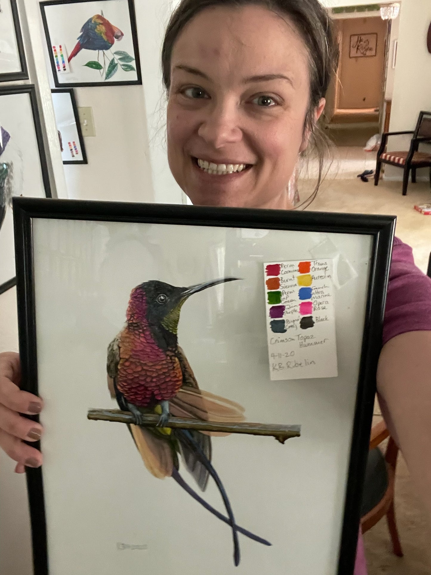 Crimson Topaz Hummingbird - Bird Art by KB - Original