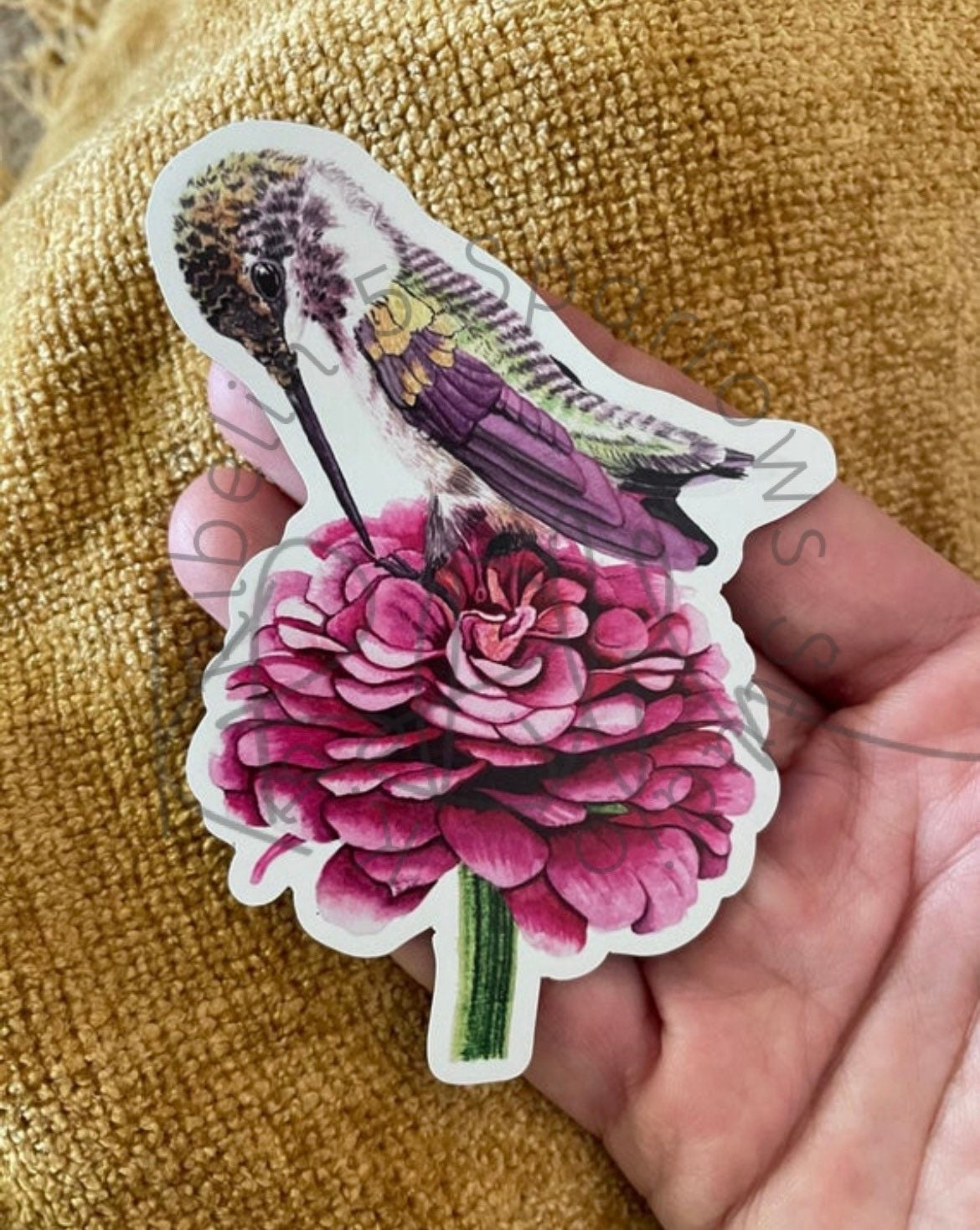 Hummingbird on Dahlia Flower - Bird Art by KB - Magnet