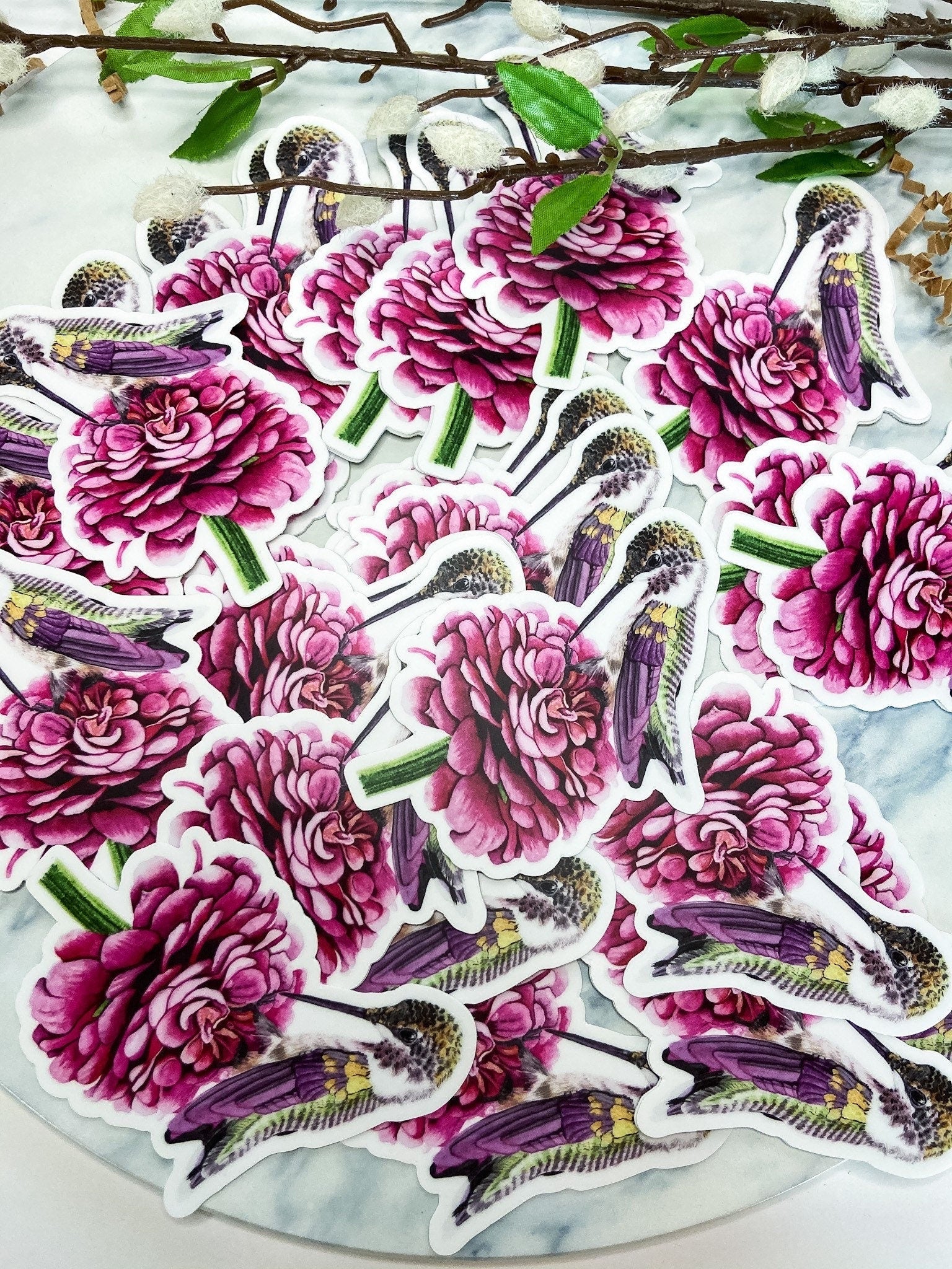 Hummingbird on Dahlia Flower - Bird Art by KB - Sticker
