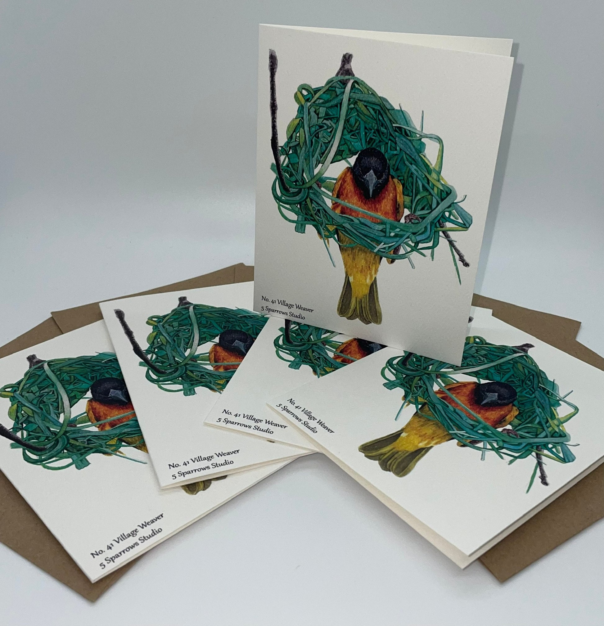 Village Weaver - Bird Art by KB - Notecard Set