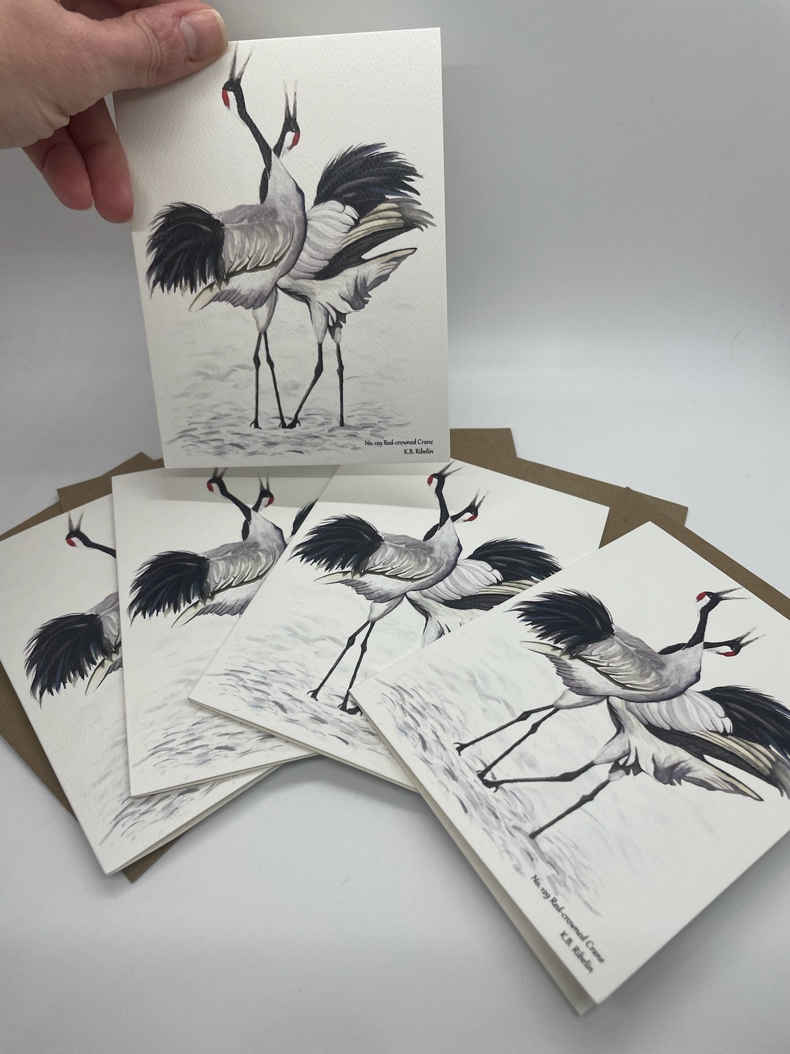Red-crowned Crane - Bird Art by KB - Notecard Individual