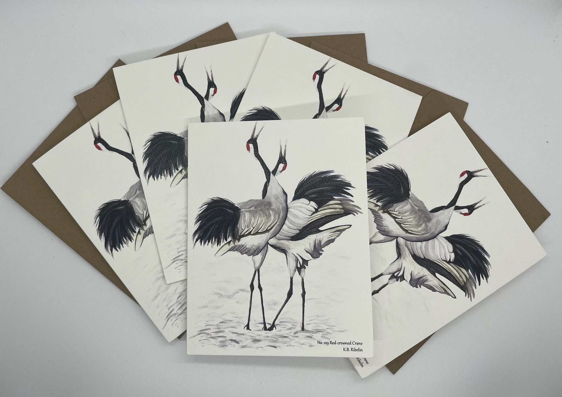 Red-crowned Crane - Bird Art by KB - Notecard Set