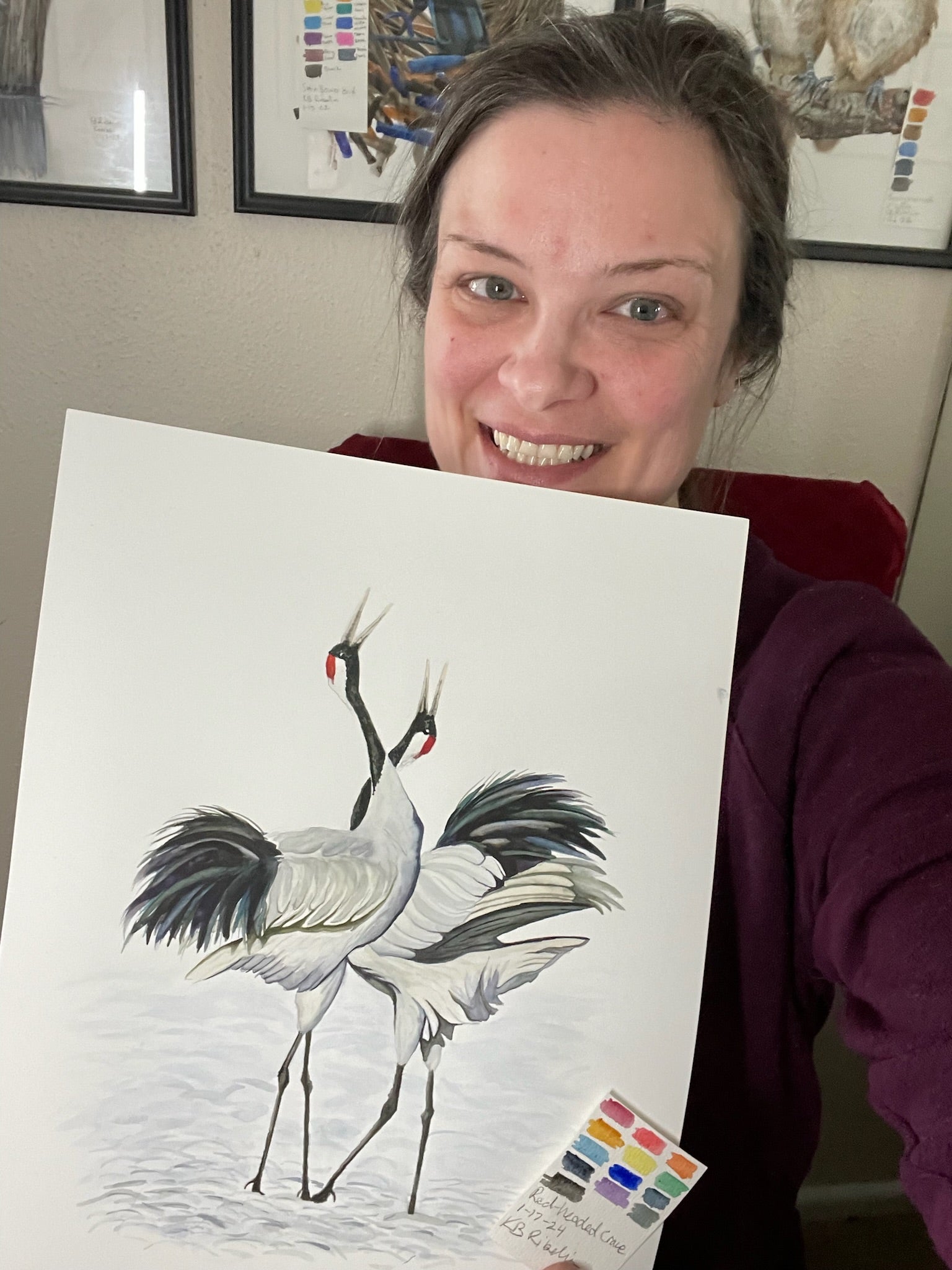 Red-crowned Crane - Bird Art by KB - Original