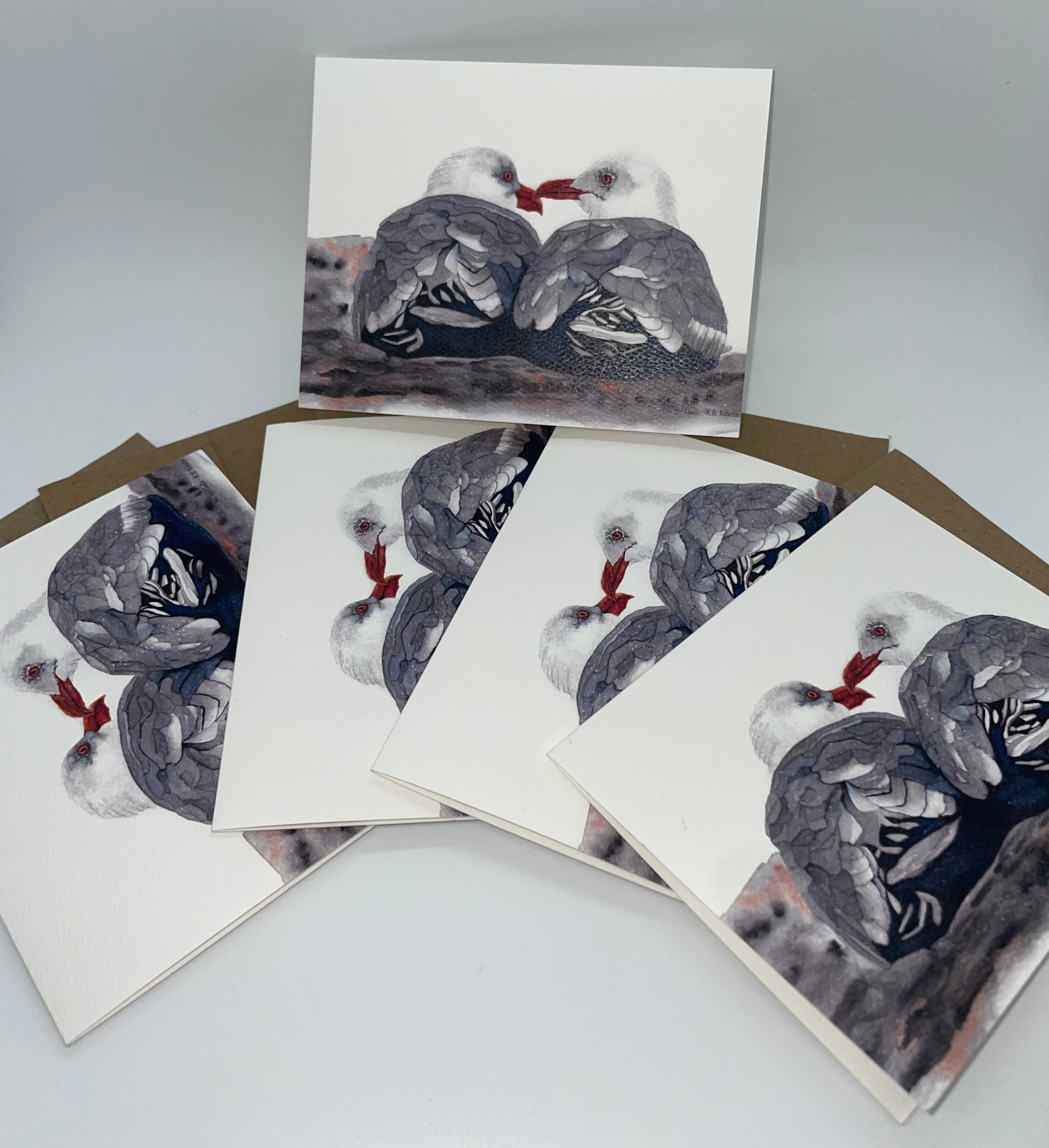Sea Gulls - Bird Art by KB - Notecard Individual