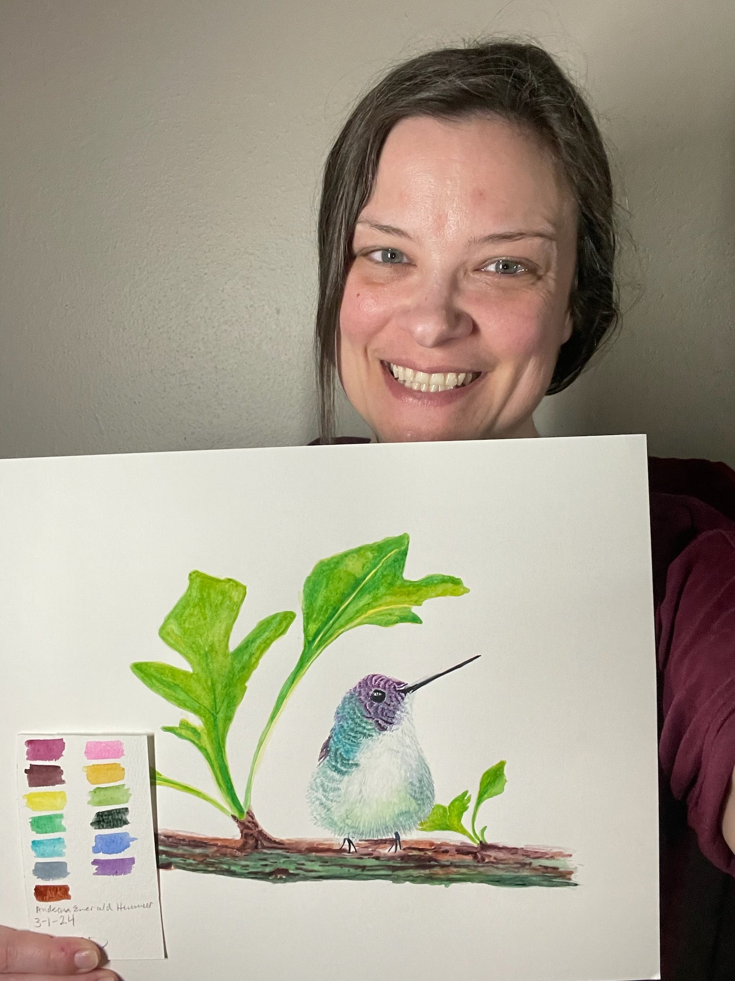Andean Emerald Hummer - Bird Art by KB - Original