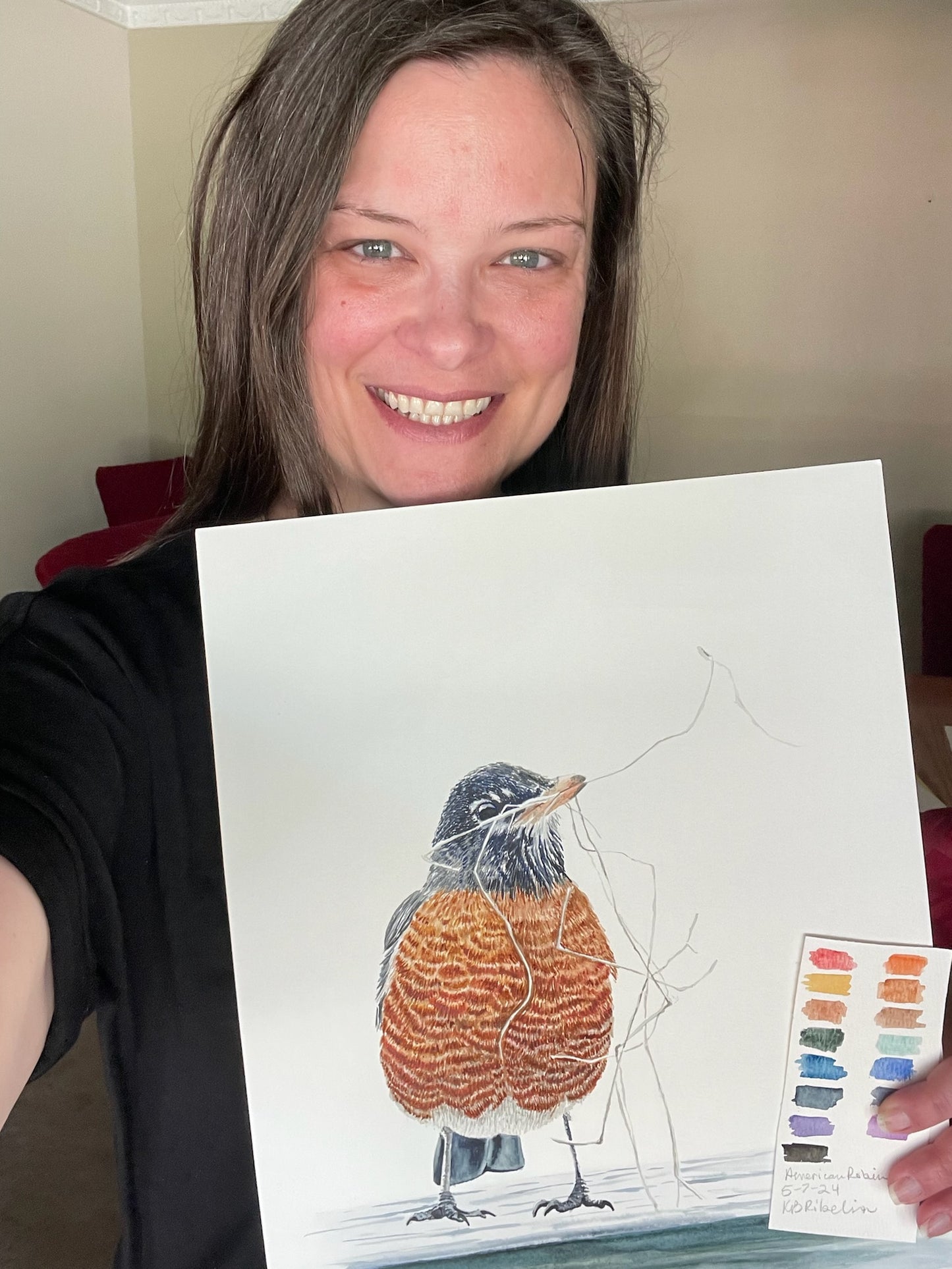 American Robin - Bird Art by KB - Original