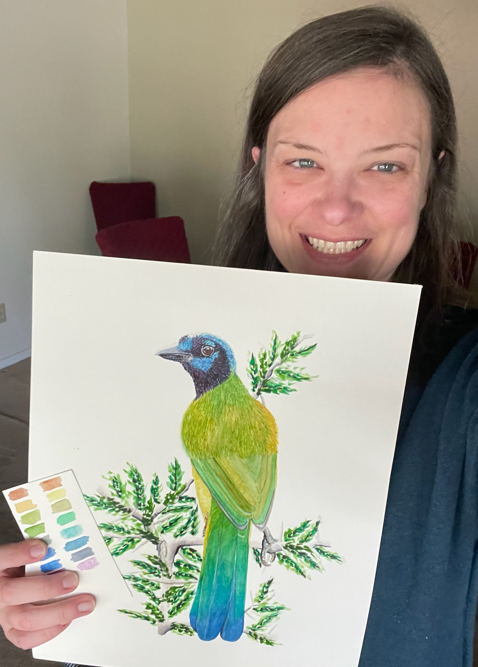 Green Jay - Bird Art by KB - Original
