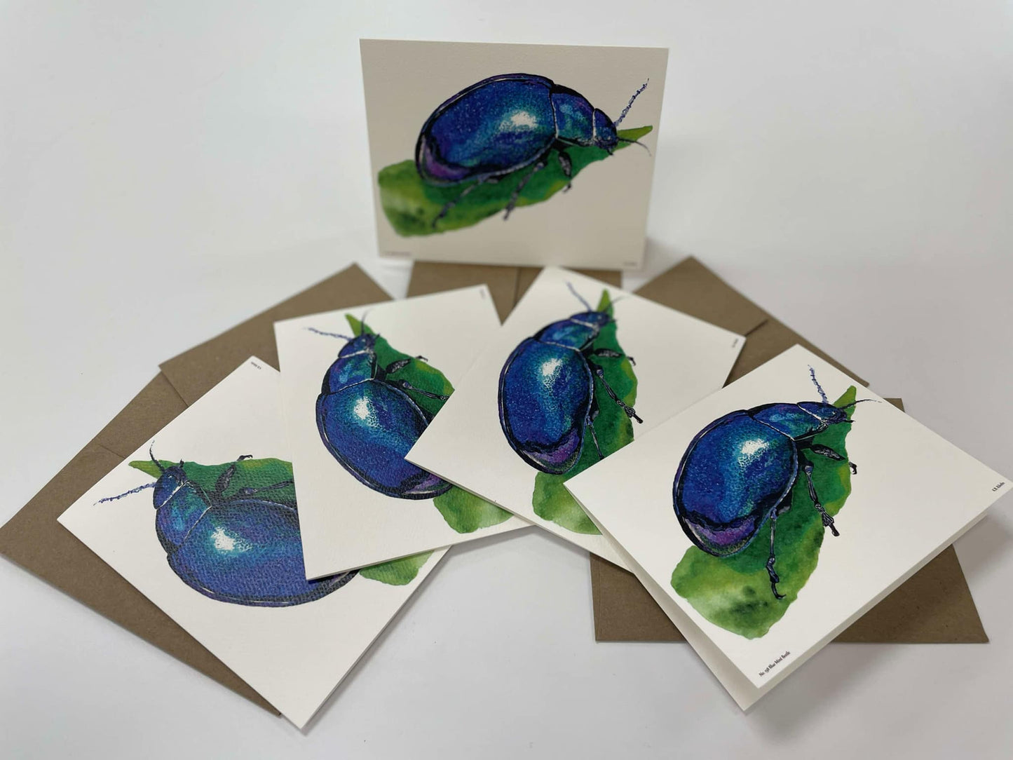 Blue Mint Beetle - Bird Art by KB - Notecard Individual