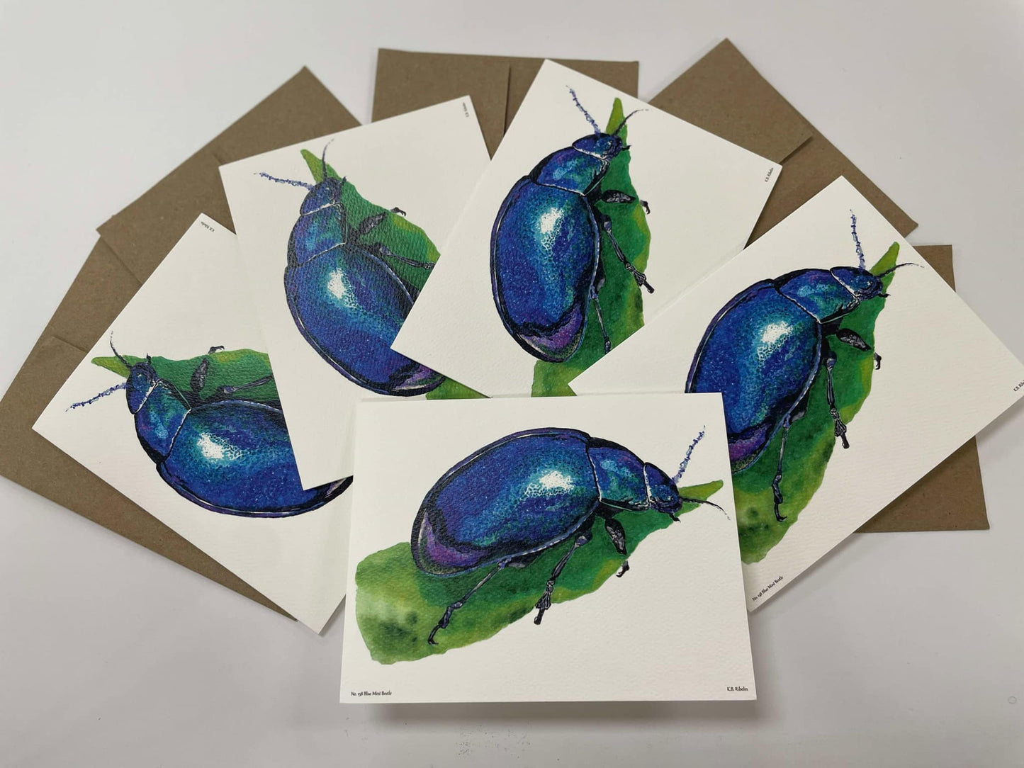 Blue Mint Beetle - Bird Art by KB - Notecard Set