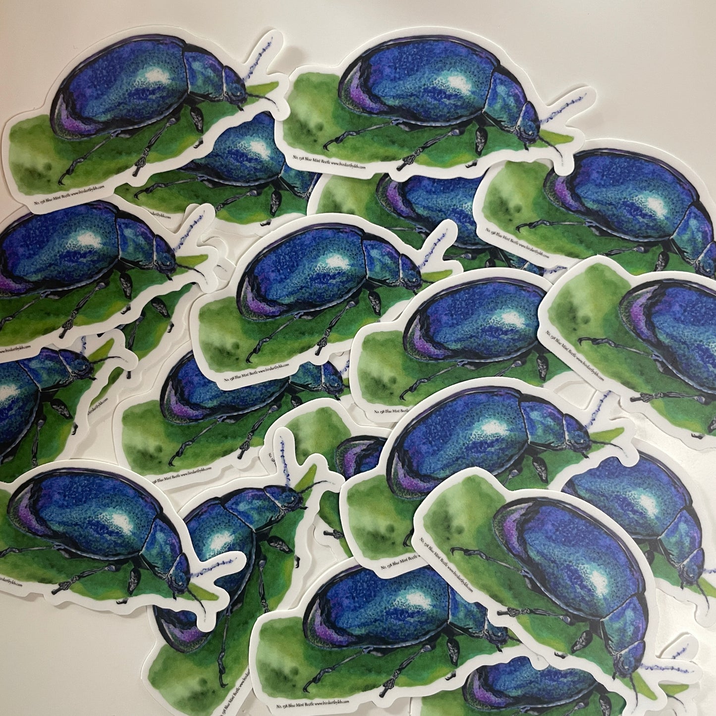 Blue Mint Beetle - Bird Art by KB - Sticker