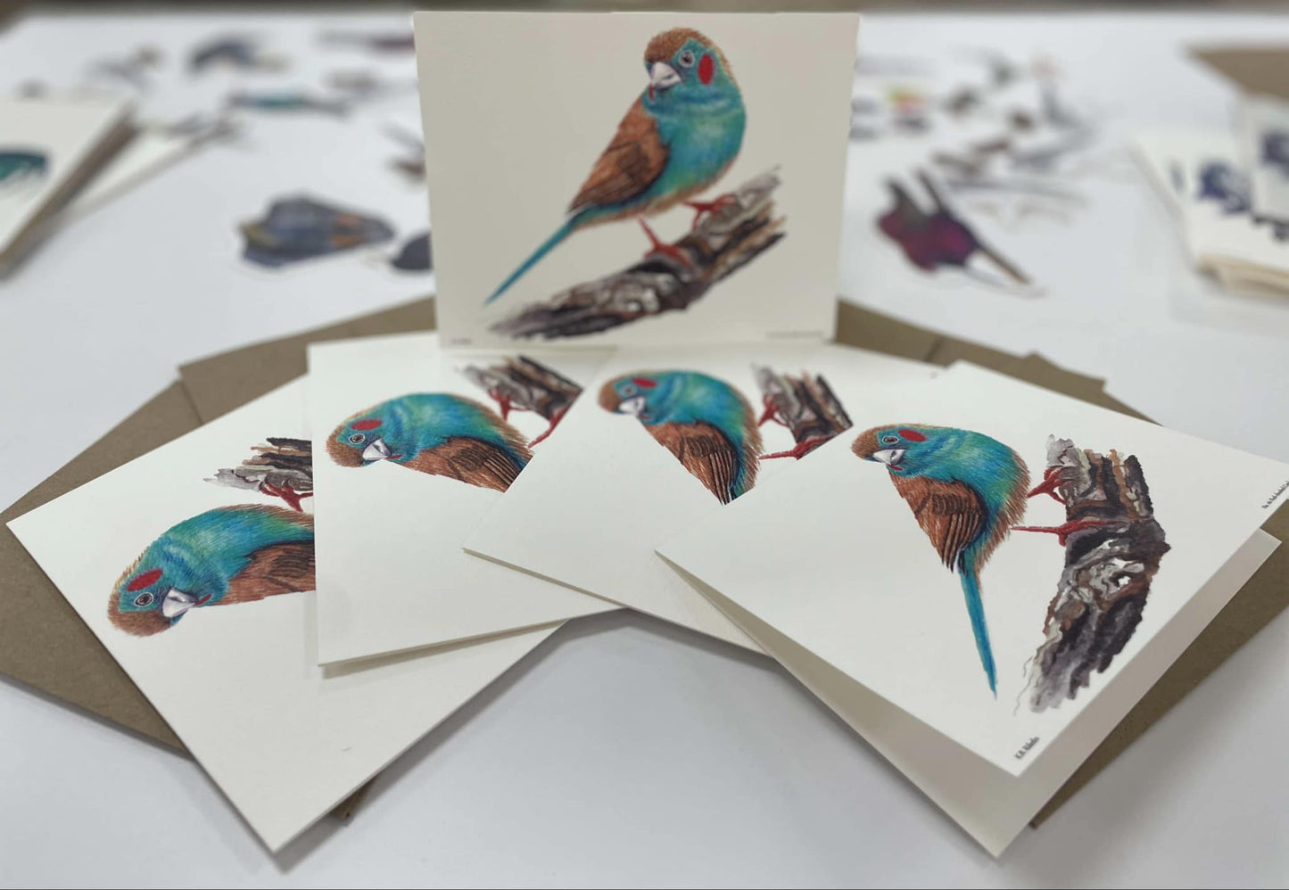 Red-cheeked Cordon Bleu - Bird Art by KB - Notecard Individual
