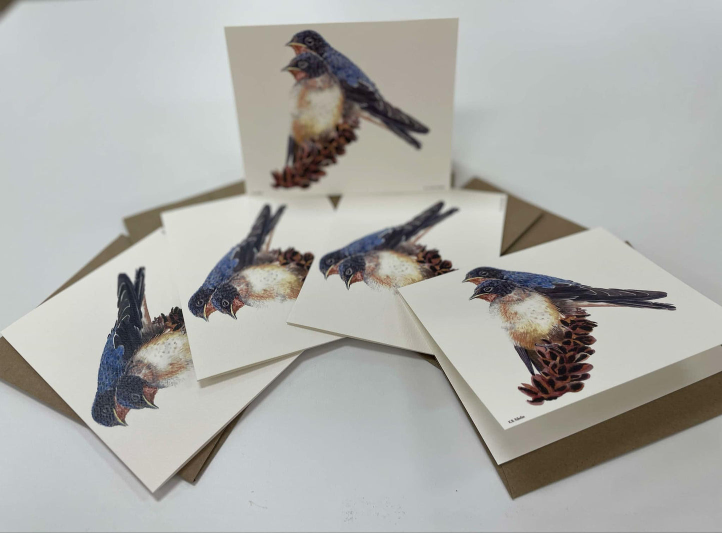 Barn Swallows - Bird Art by KB - Notecard Individual