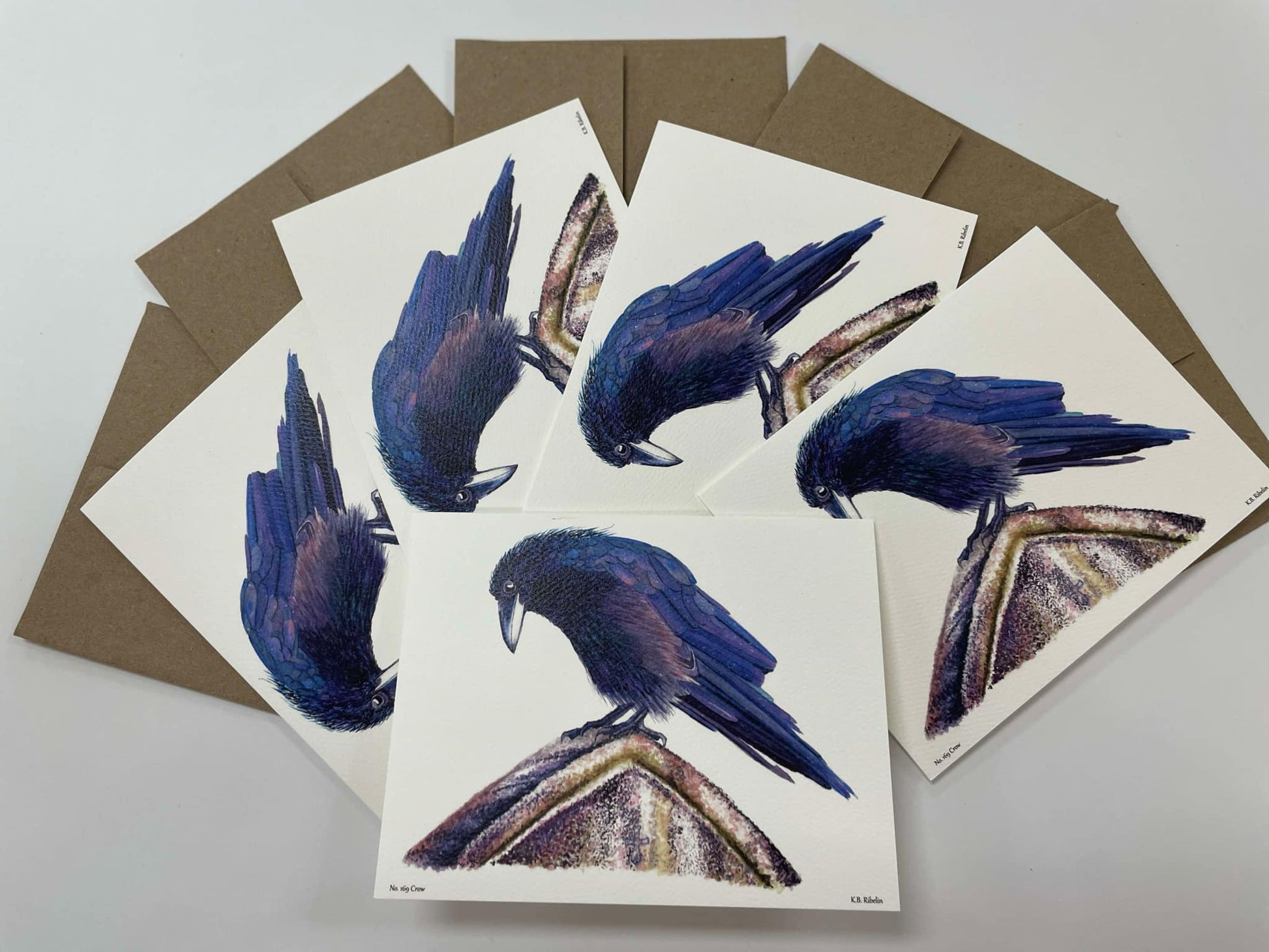 Crow - Bird Art by KB - Notecard Set