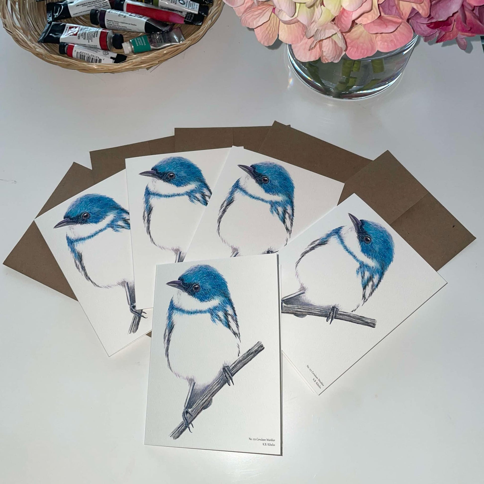 Cerulean Warbler - Bird Art by KB - Notecard Set