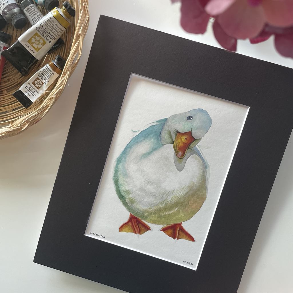 White Duck - Bird Art by KB - Giclee Print with Black Mat