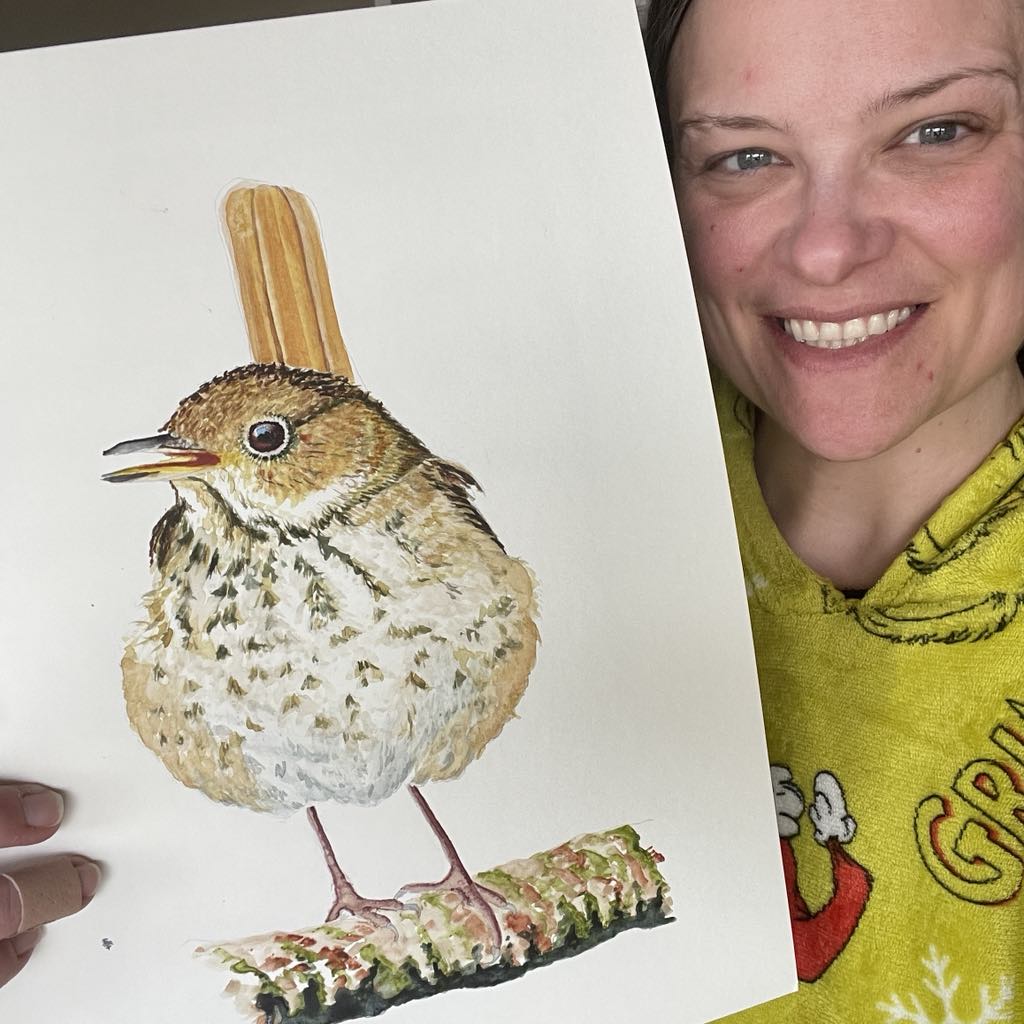Hermit Thrush - Bird Art by KB - Original