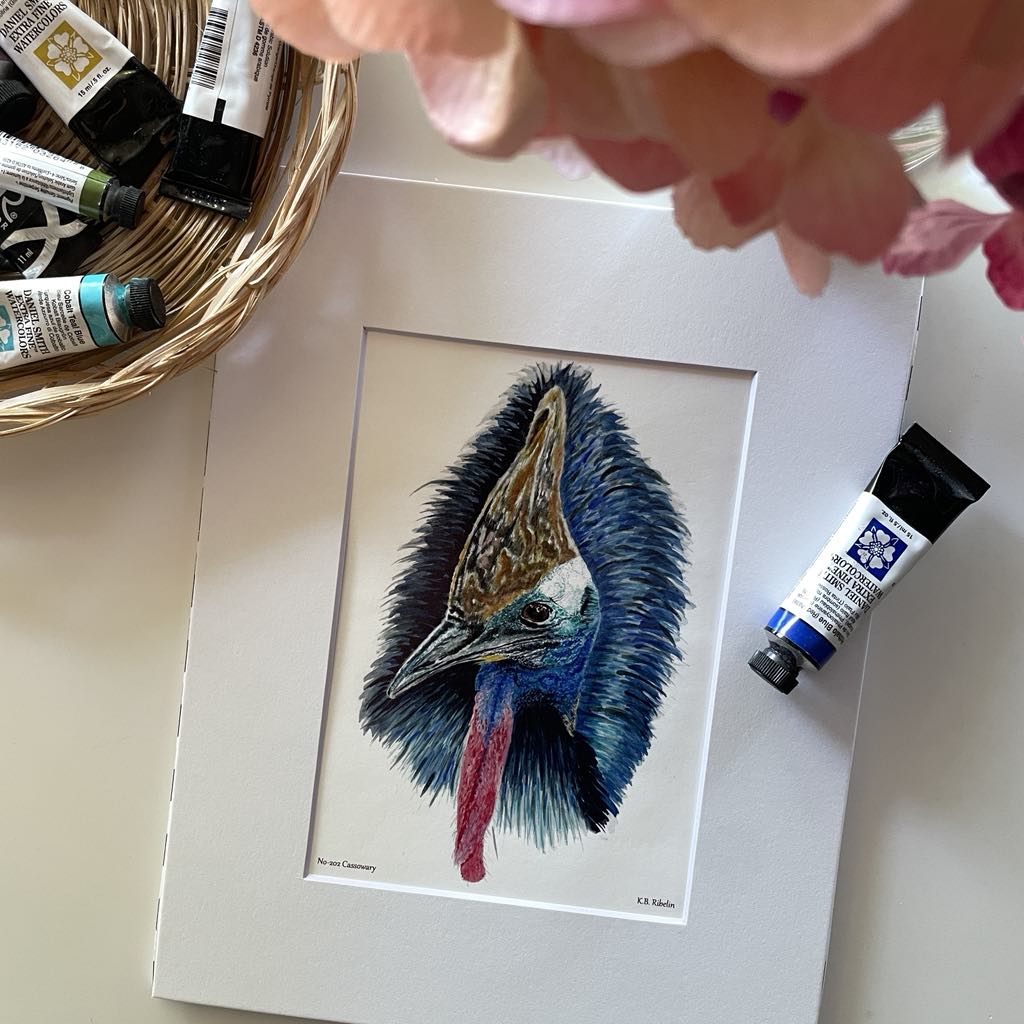 Cassowary - Bird Art by KB - Giclee Print with White Mat