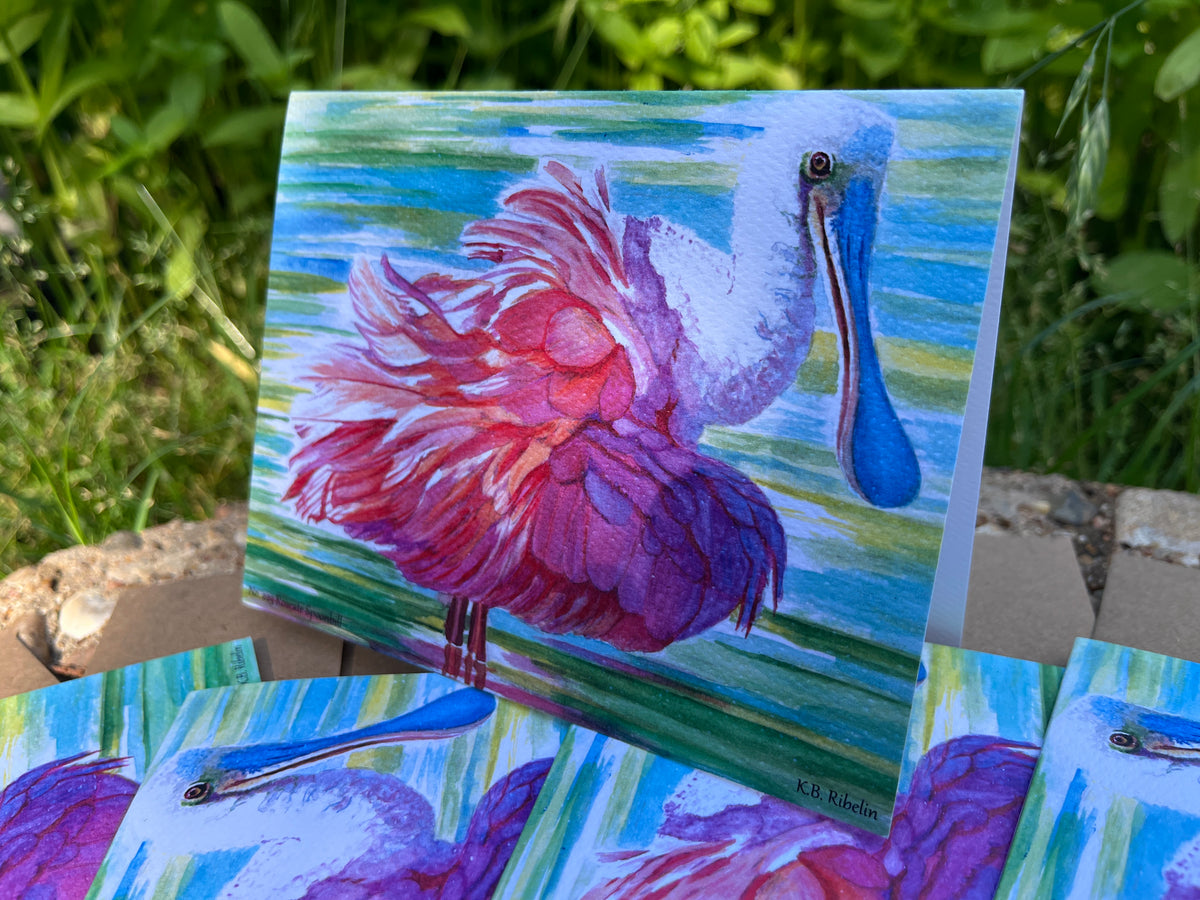 Roseate Spoonbill - Bird Art by KB - Notecard