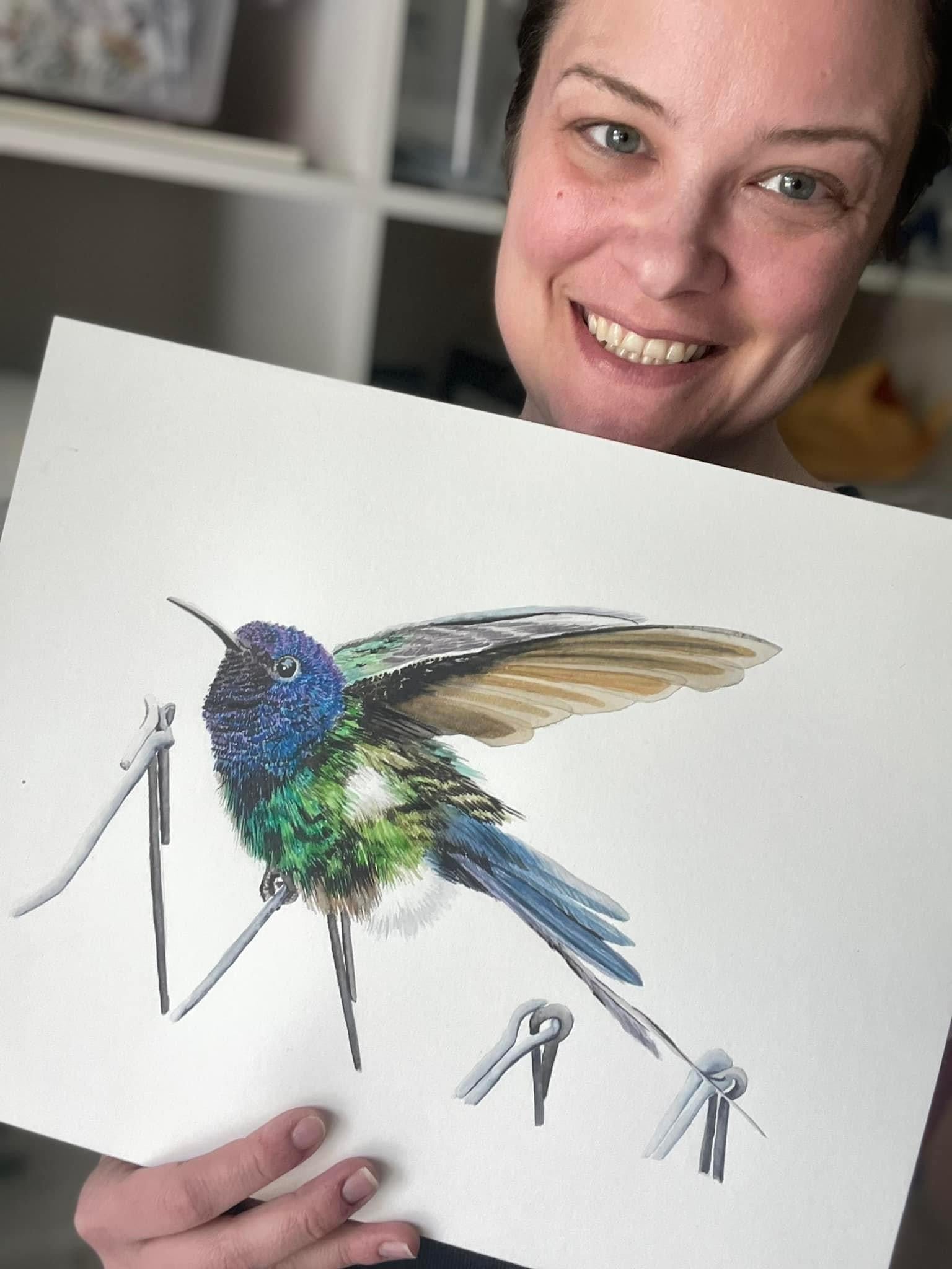 Swallow-Tailed Hummingbird - Bird Art by KB