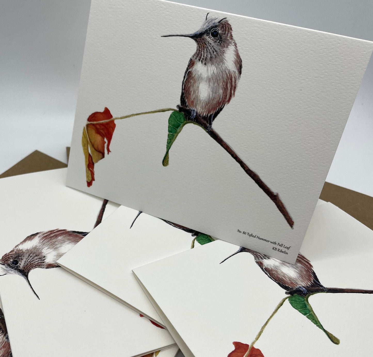 Tufted Hummingbird with Fall Leaf - Bird Art by KB
