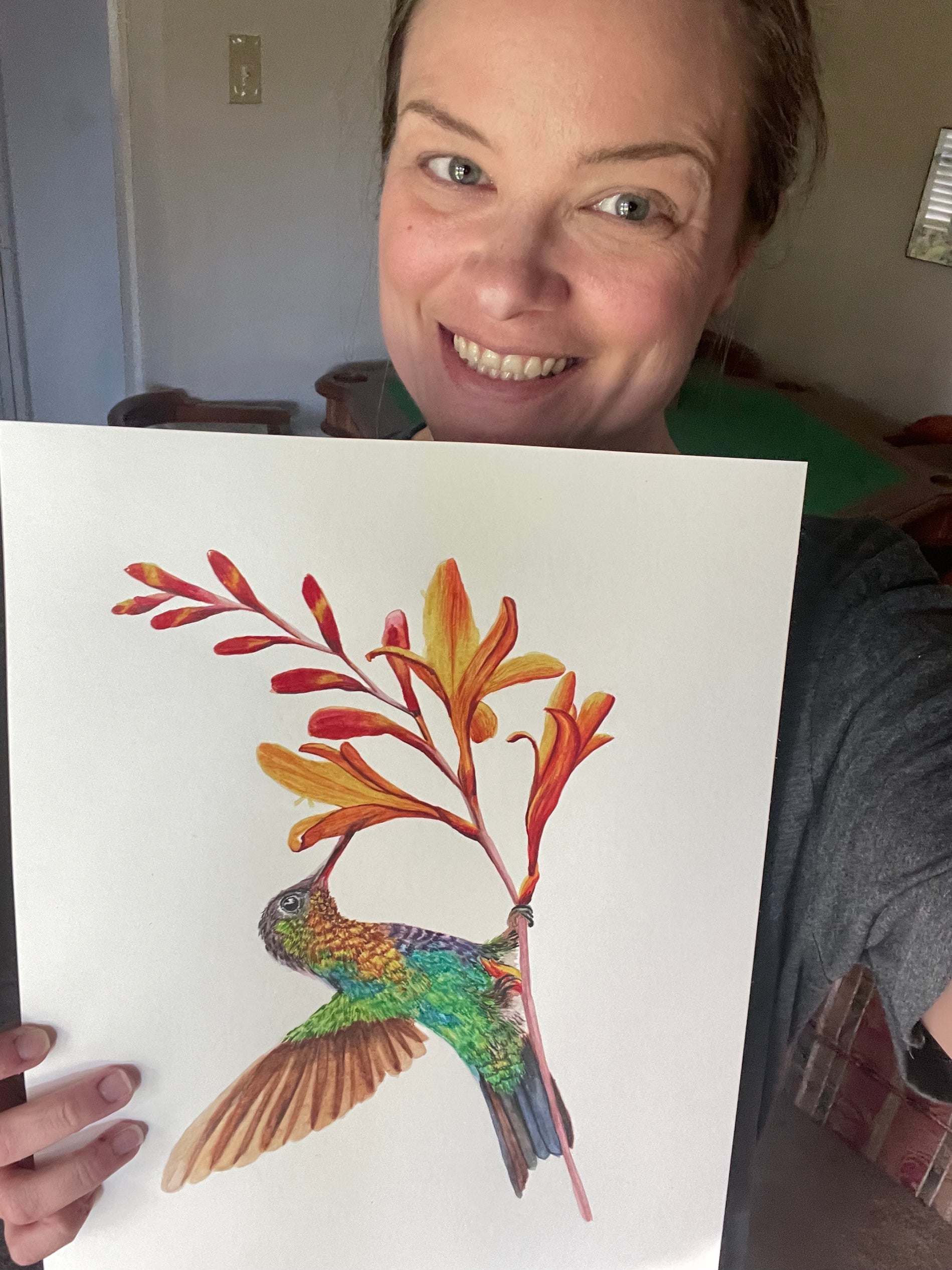 Fiery-Throated Hummingbird - Bird Art by KB
