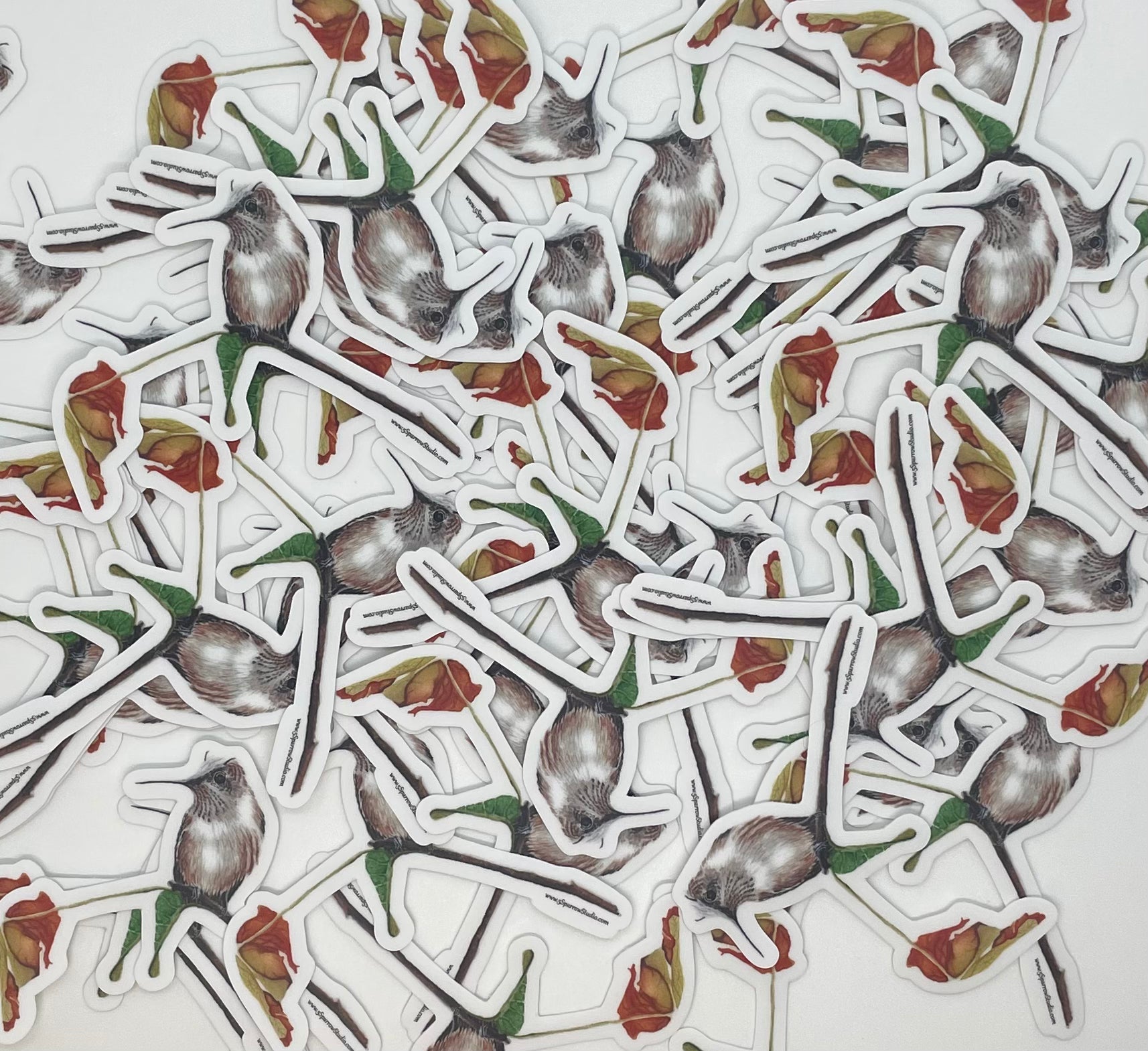 Tufted Hummingbird with Fall Leaf - Bird Art by KB