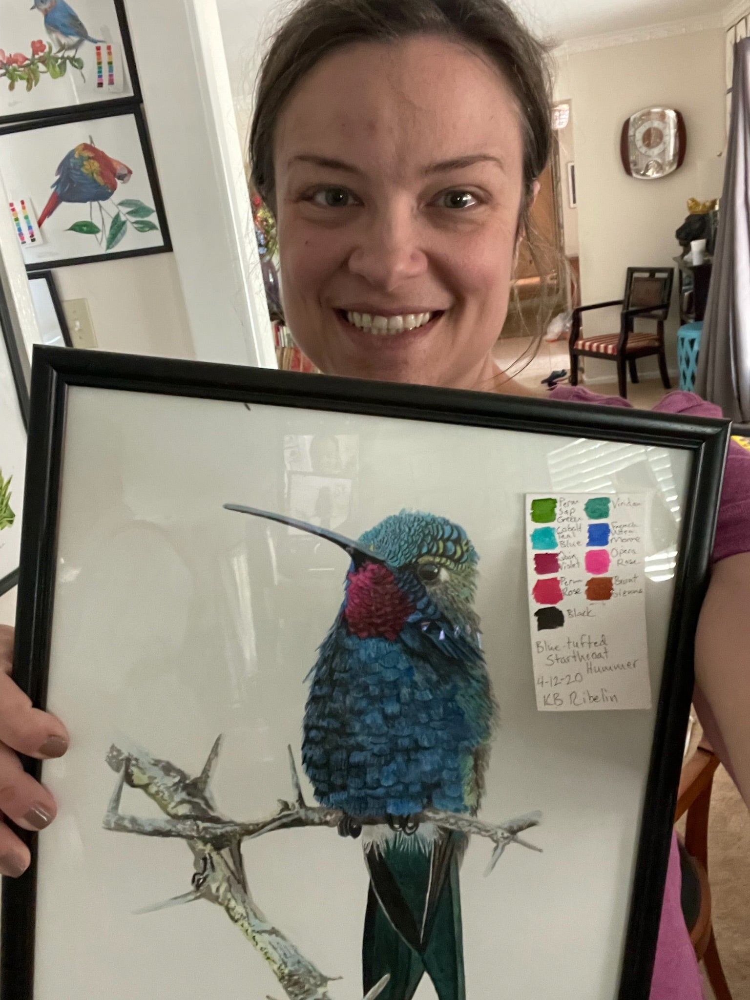 Blue-tufted Starthroat Hummingbird - Bird Art by KB - Original