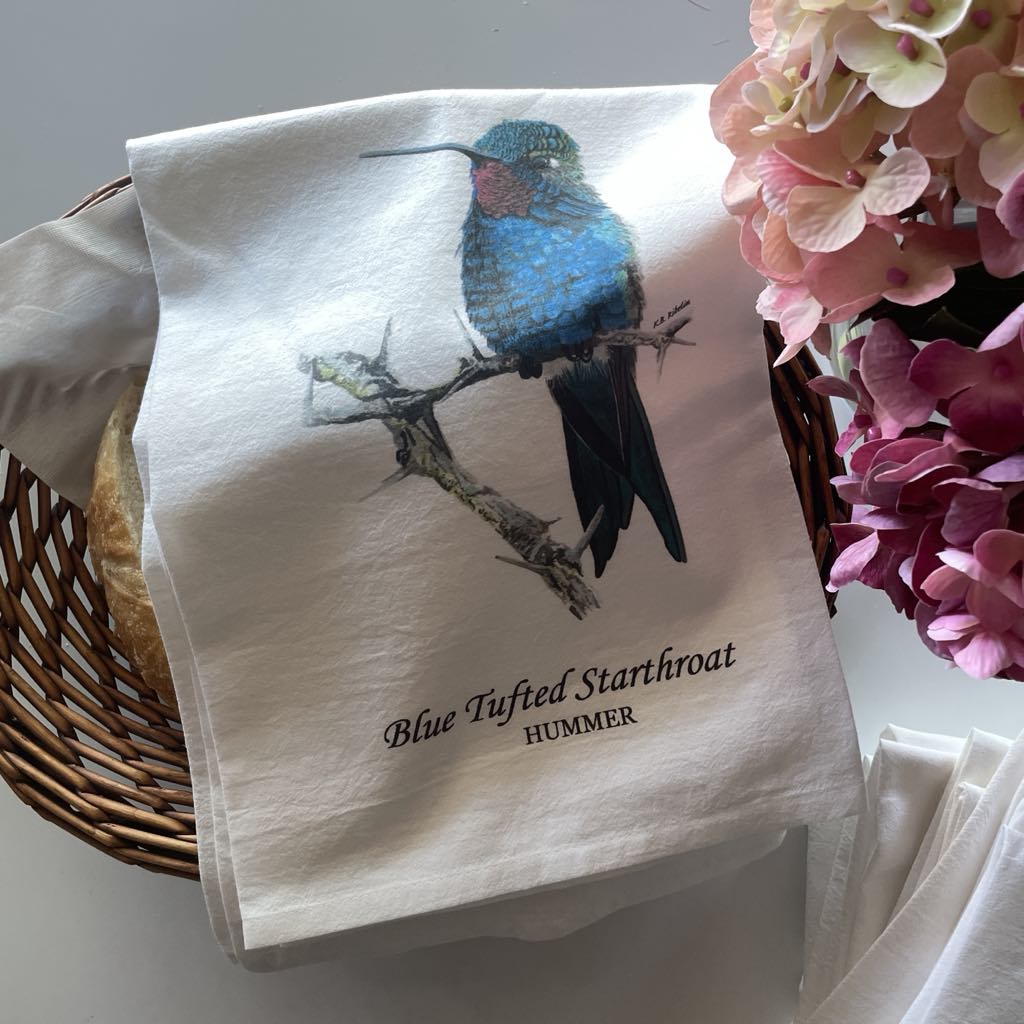 Blue-tufted Starthroat Hummingbird - Bird Art by KB - Towel 2