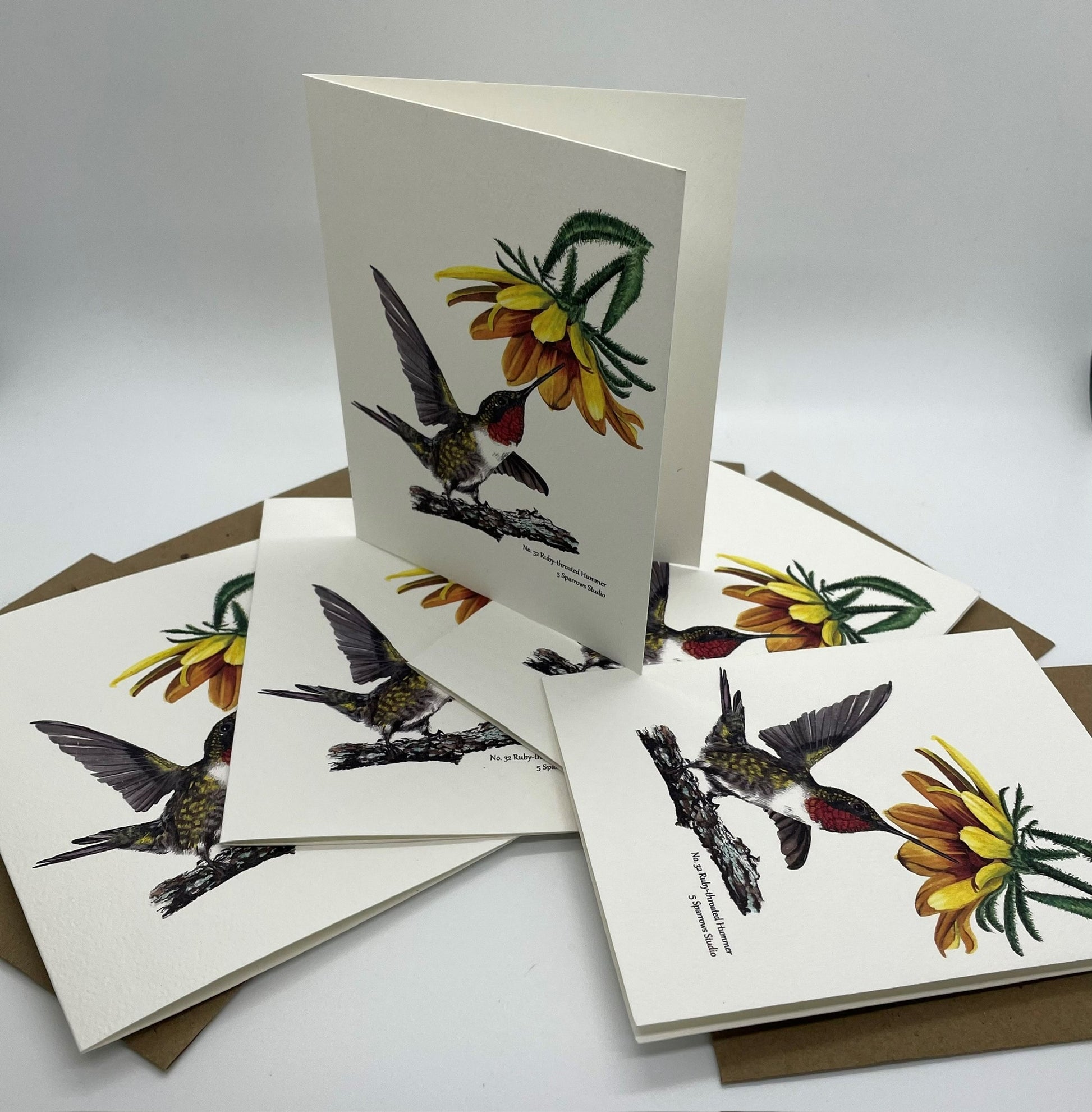 Ruby-Throated Hummingbird - Bird Art by KB - Notecard Set