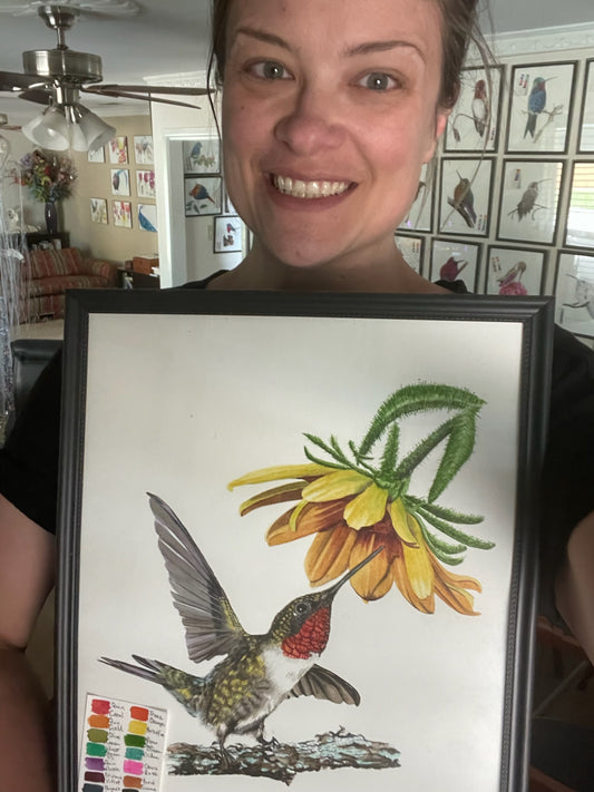 Ruby-Throated Hummingbird - Bird Art by KB - Original