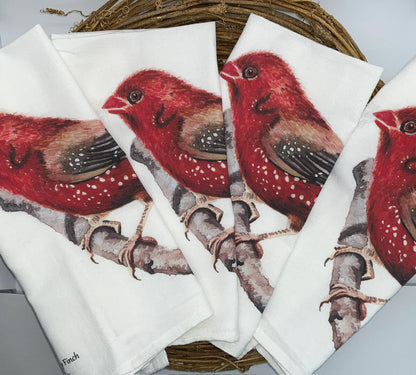 Strawberry Finch - Bird Art by KB - Towels