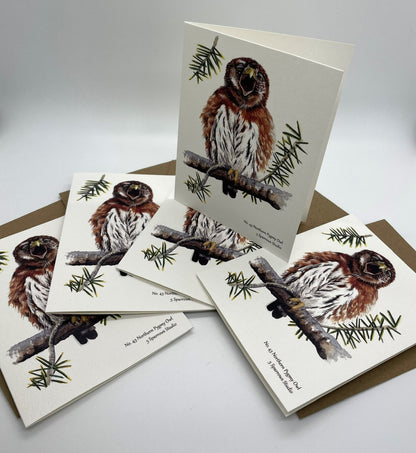 Northern Pygmy Owl - BIrd Art by KB - Notecard Set