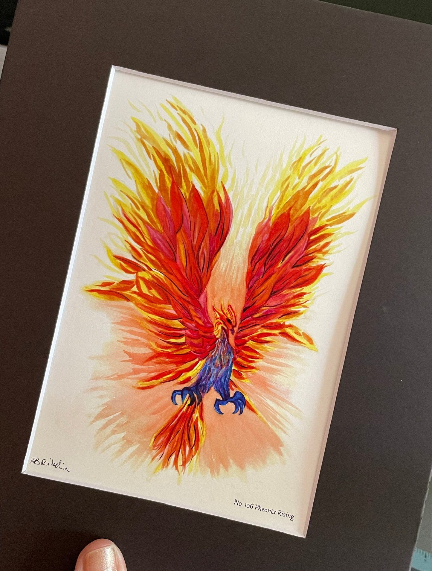 Phoenix Rising - Bird Art by KB - Giclee Print with Black Mat