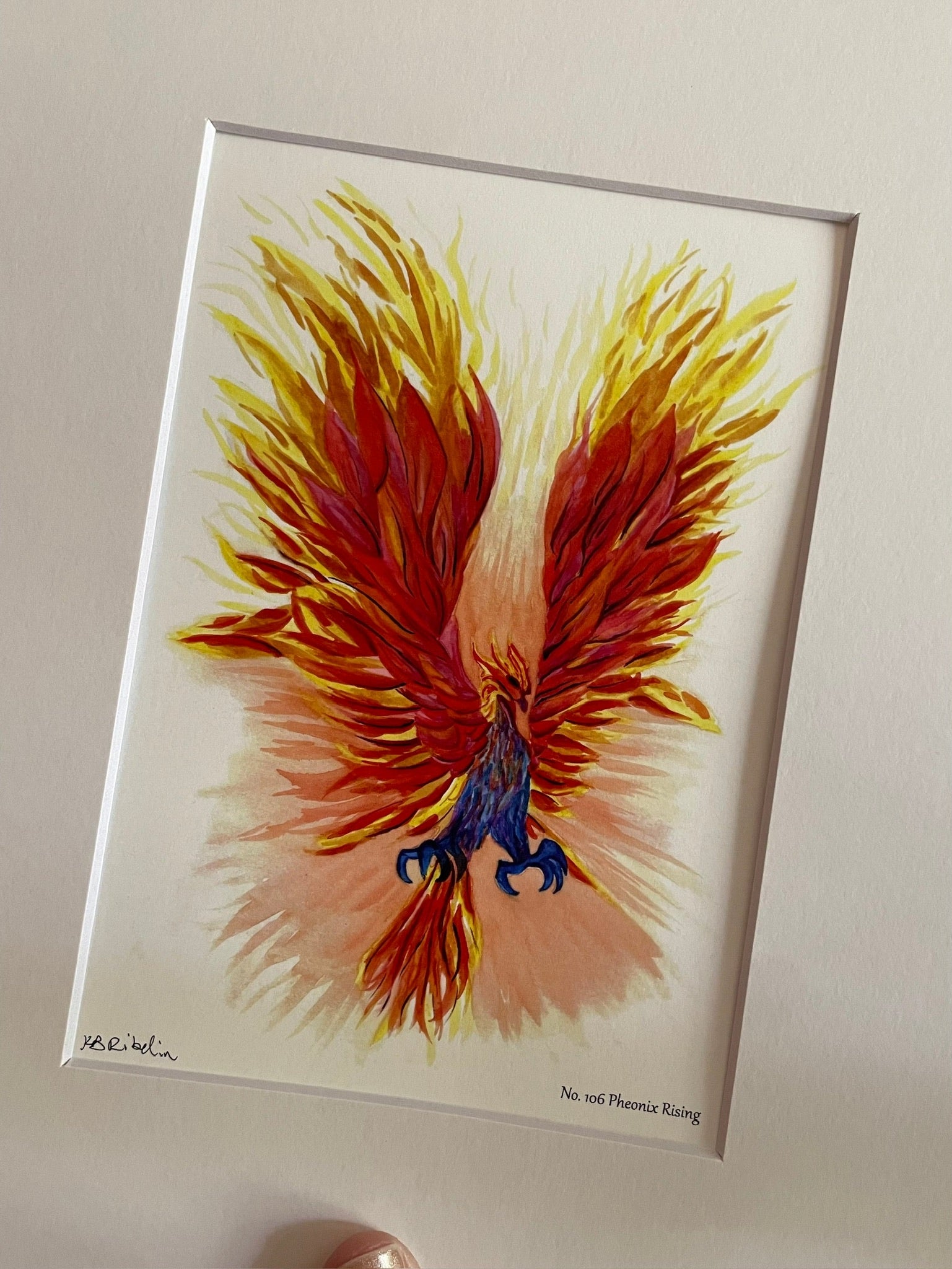 Phoenix Rising - Bird Art by KB - Giclee Print with White Mat