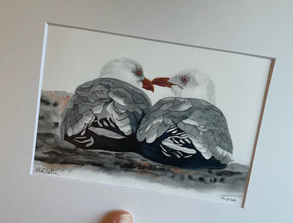 Sea Gulls - Bird Art by KB - Giclee Print with White Mat