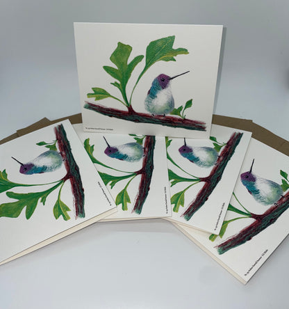 Andean Emerald Hummer - Bird Art by KB - Notecard Individual