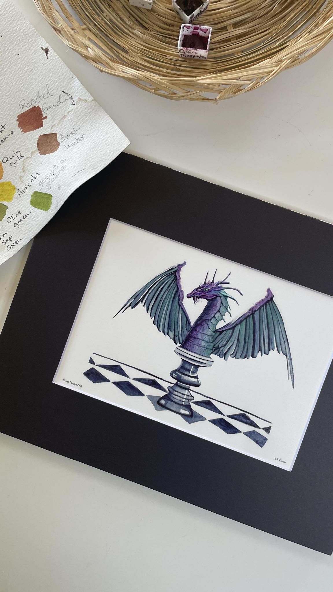 Dragon Rook - Bird Art by KB - Giclee Print with Black Mat