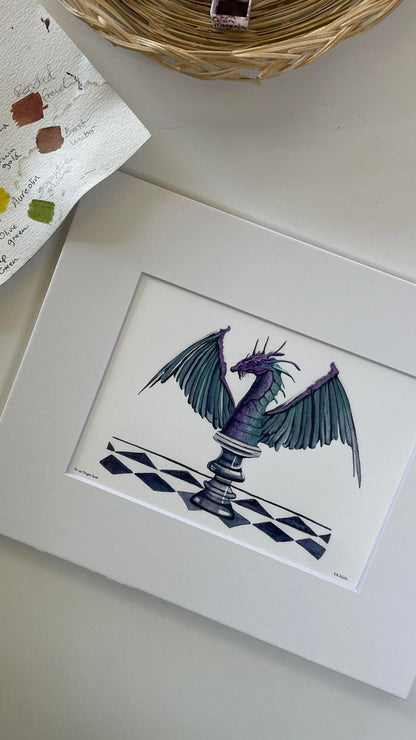 Dragon Rook - Bird Art by KB - Giclee Print with White Mat