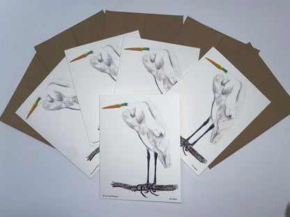 Great White Egret - Bird Art by KB - Notecard Set