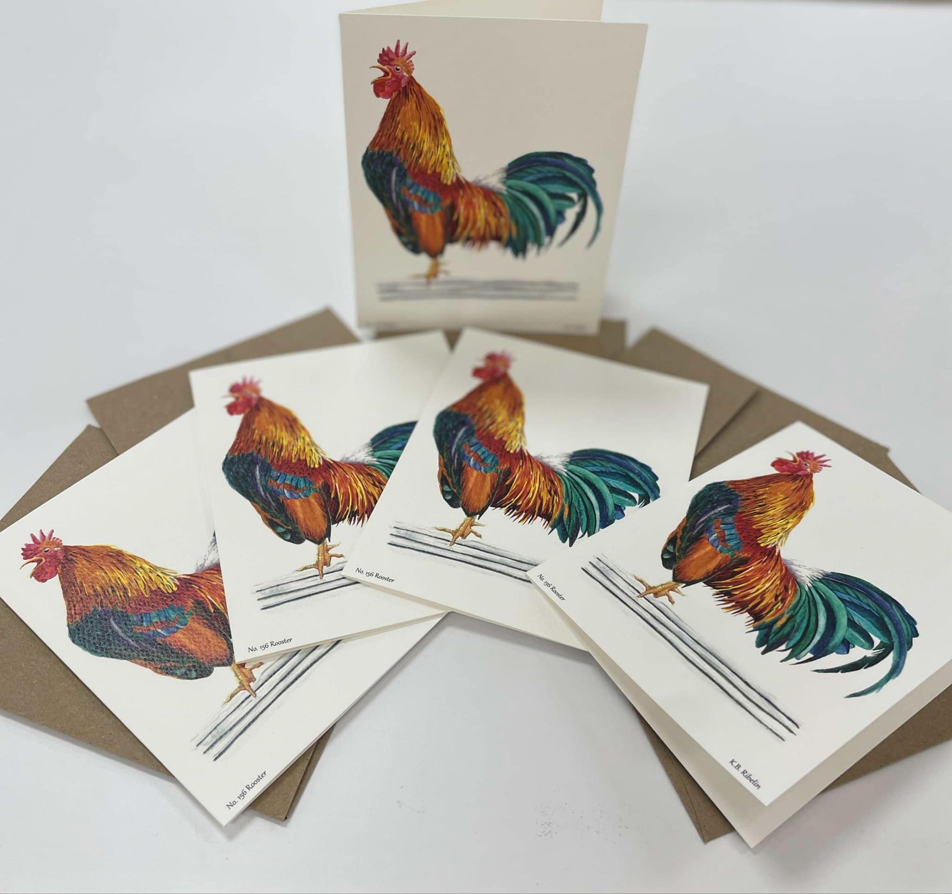 Red Junglefowl (Male) - Bird Art by KB - Notecard Set