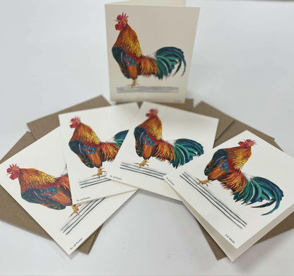 Red Junglefowl (Male) - Bird Art by KB - Notecard Set