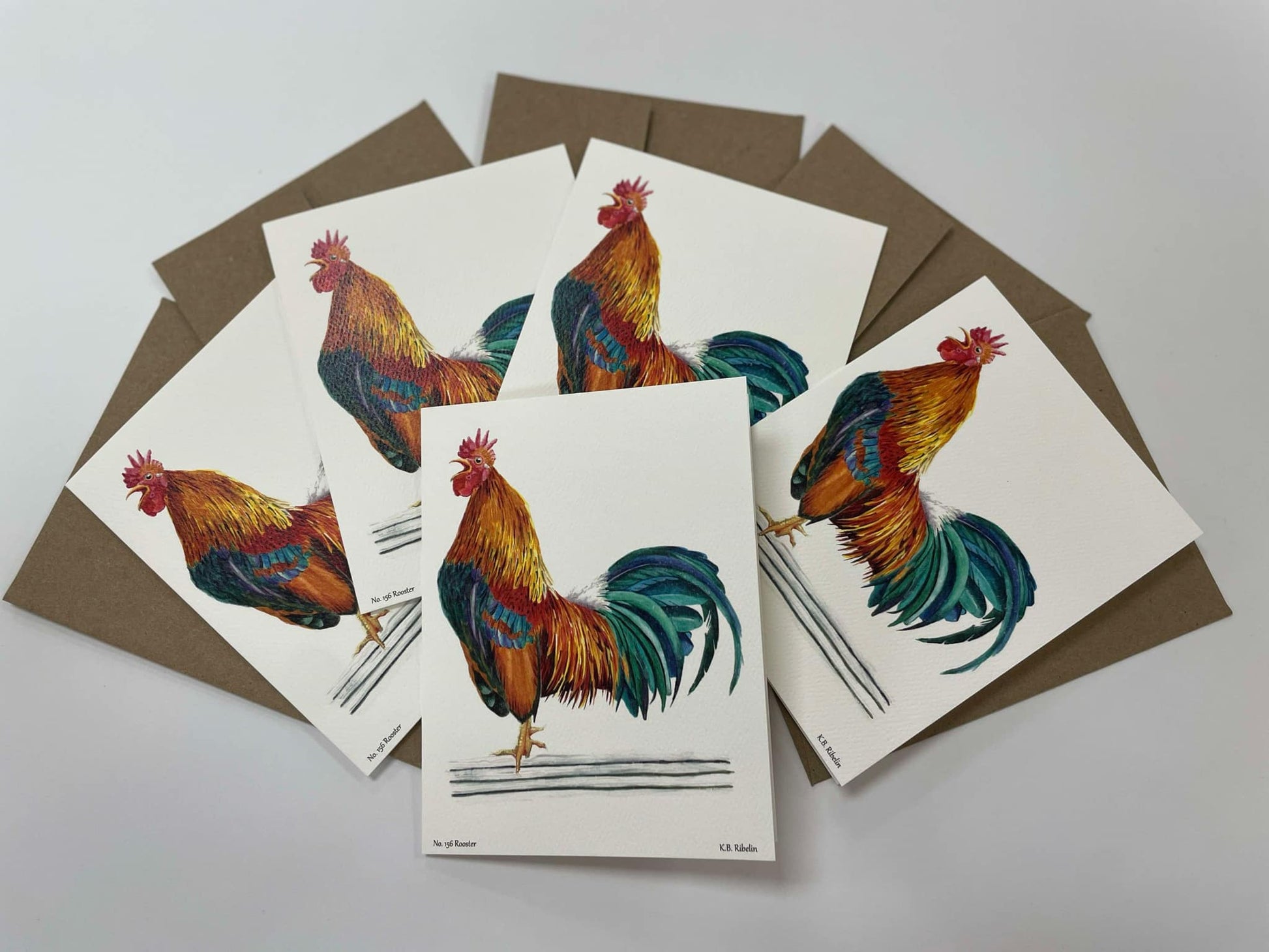 Red Junglefowl (Male) - Bird Art by KB - Notecard Individual