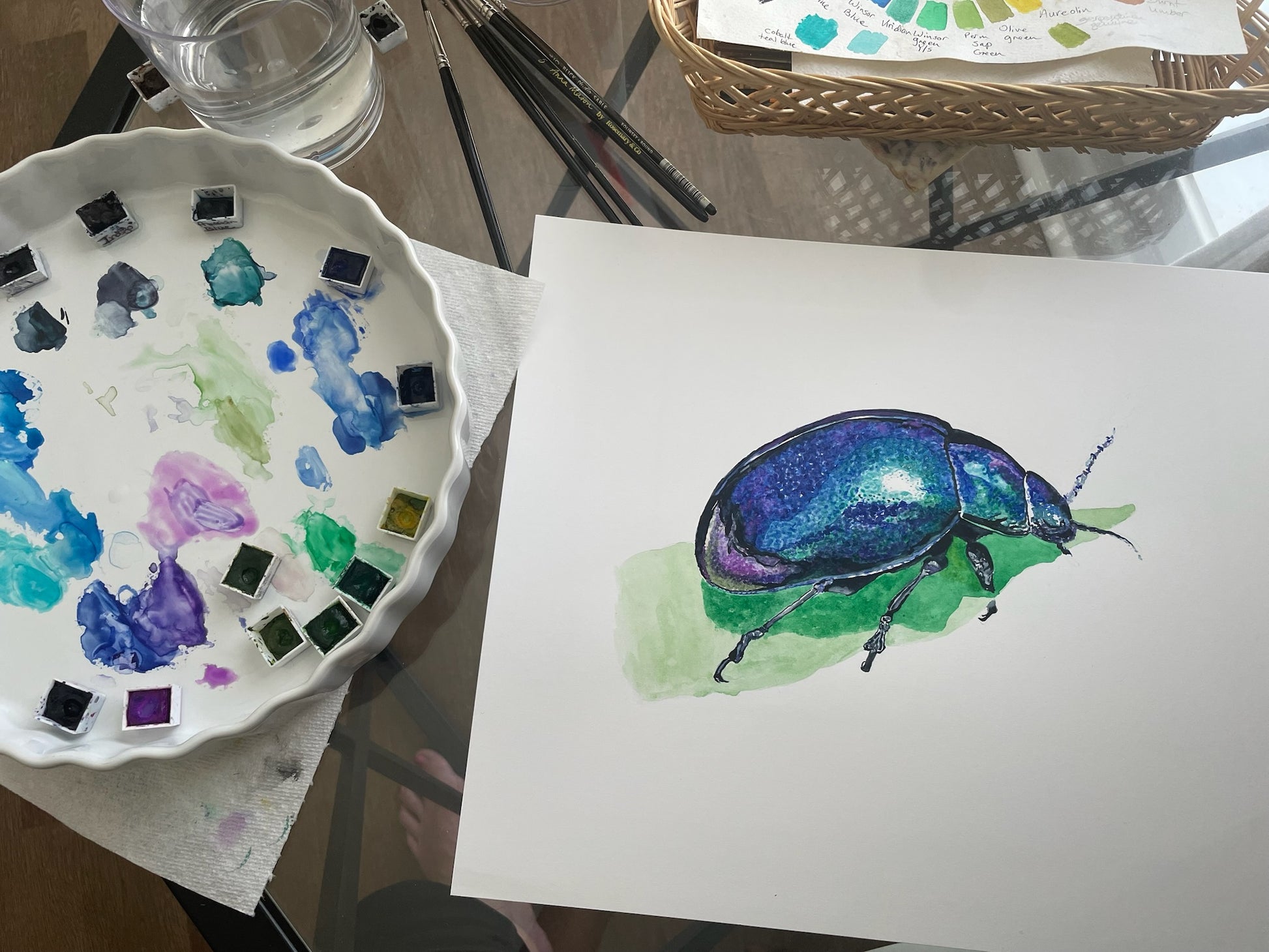 Blue Mint Beetle - Bird Art by KB - Original 2