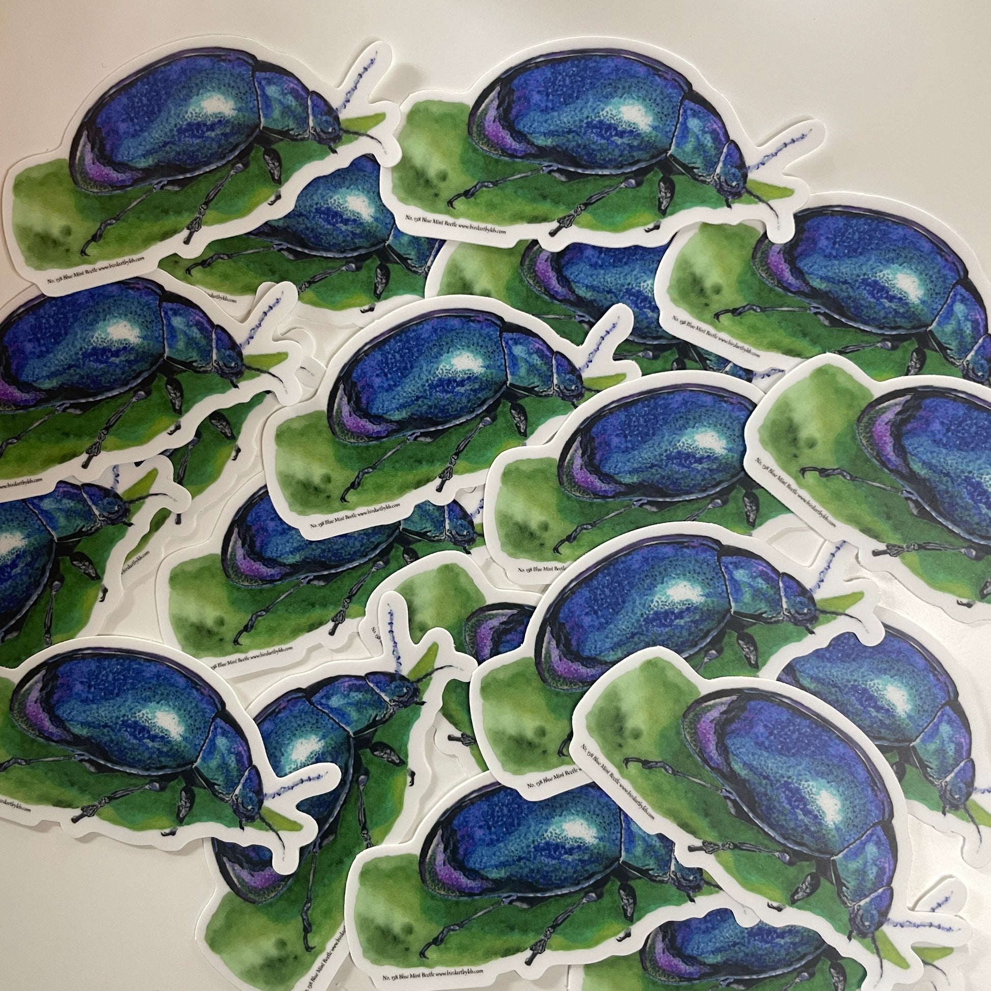 Blue Mint Beetle - Bird Art by KB - Sticker