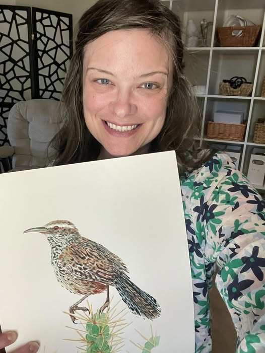 Cactus Wren - Bird Art by KB - Original