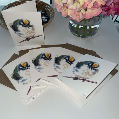 Golden-crowned Kinglet - Bird Art by KB - Notecard Individual