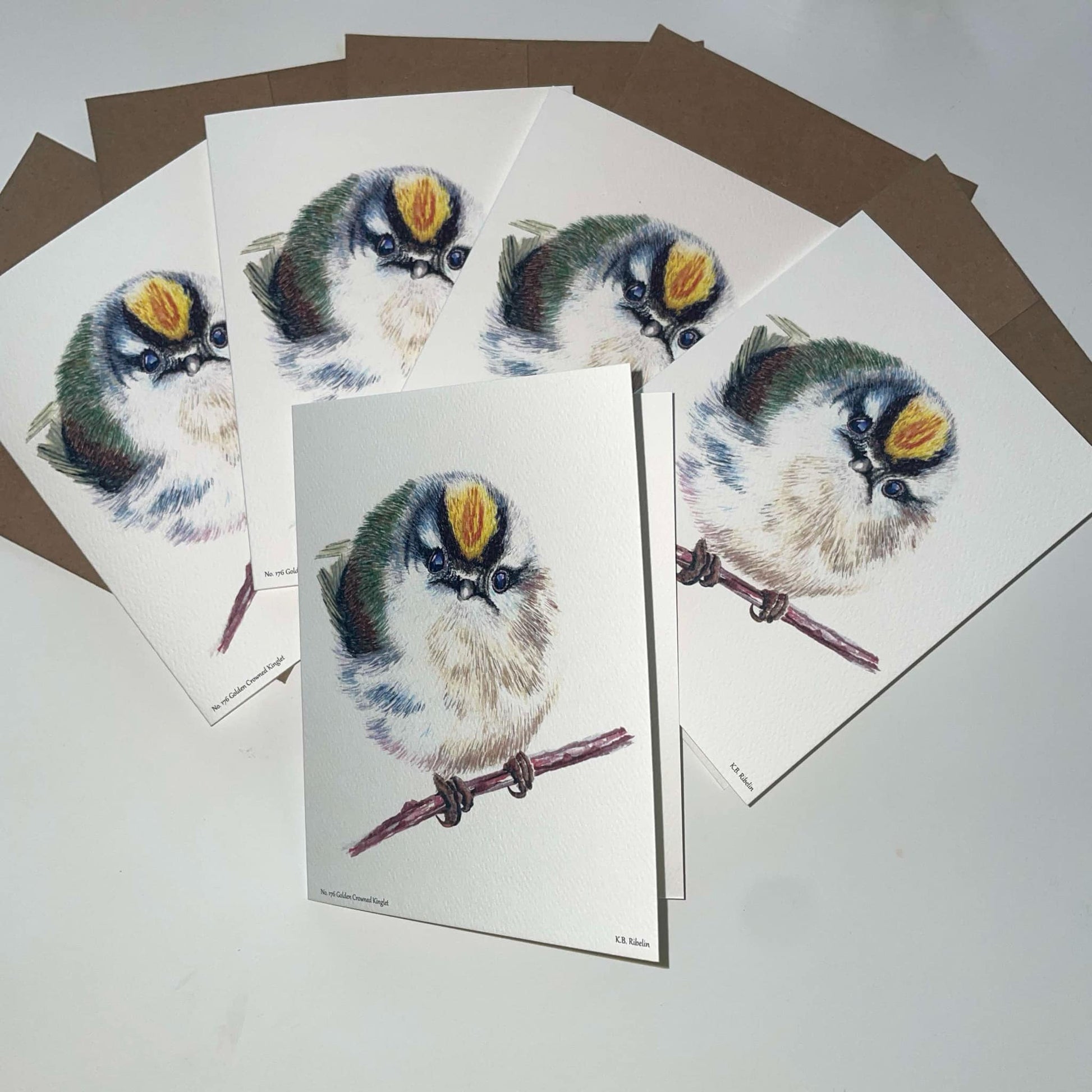 Golden-crowned Kinglet - Bird Art by KB - Notecard Set