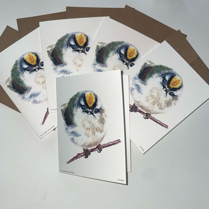 Golden-crowned Kinglet - Bird Art by KB - Notecard Set