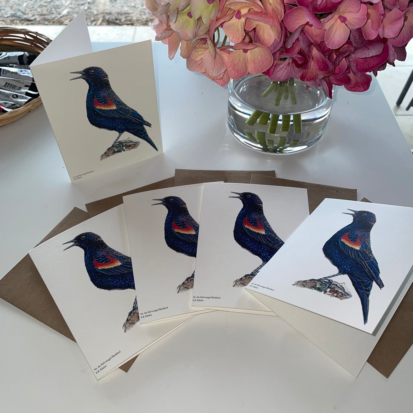 Red-winged Blackbird - Bird Art by KB - Notecard Set