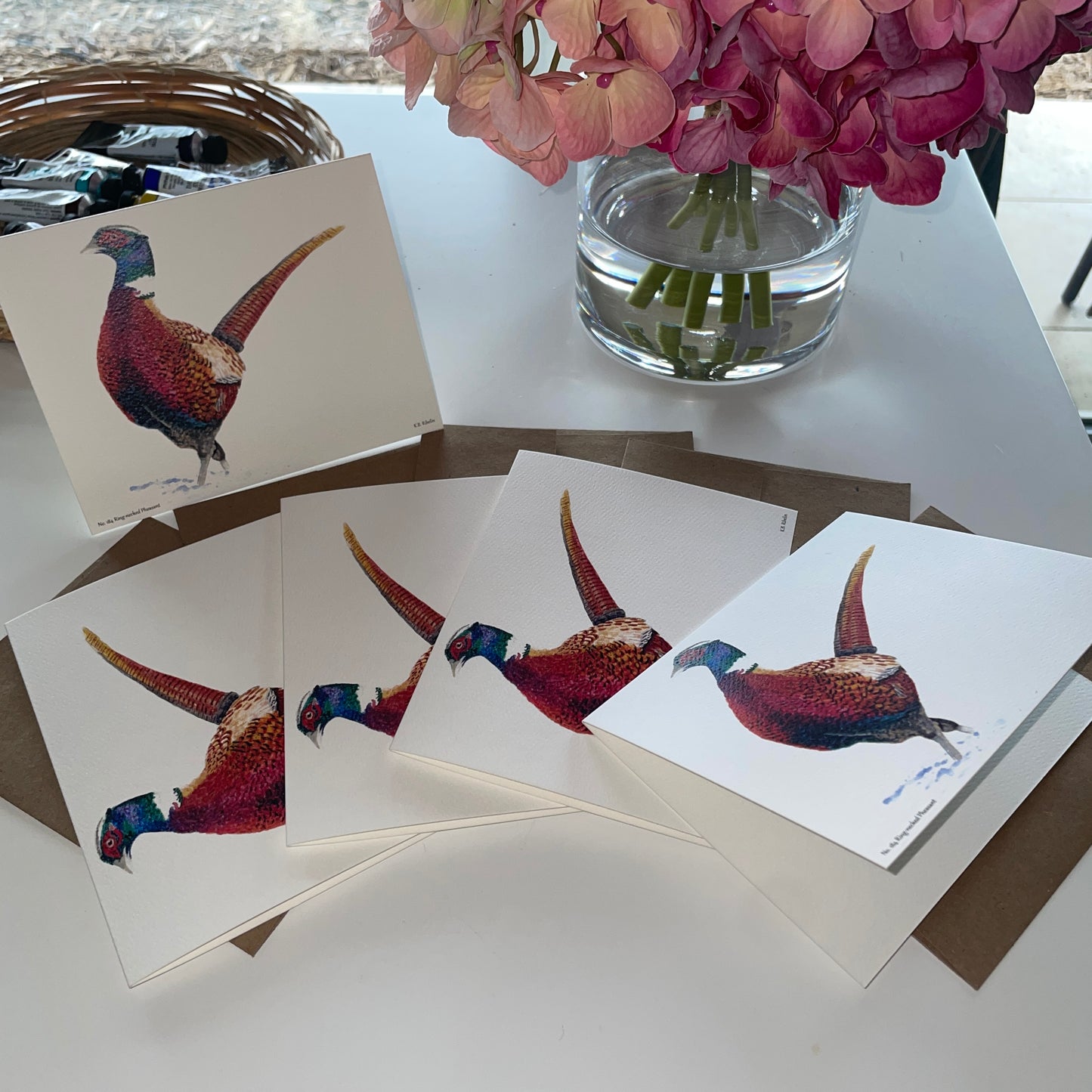 Common Pheasant - Bird Art by KB - Notecard Set